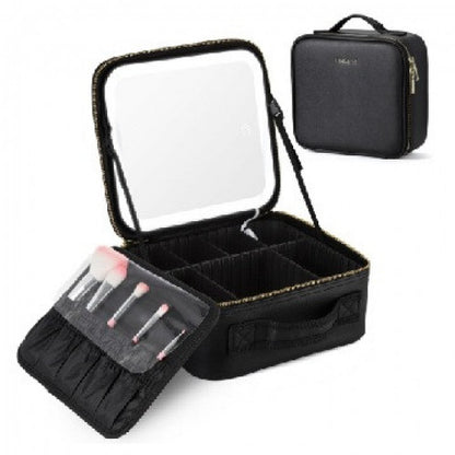 ESTUCHE DE COSMÉTICOS CON ESPEJO LED RECARGABLE NEGRO Y ROSADO (20 UND X CAJA) HZJ-625